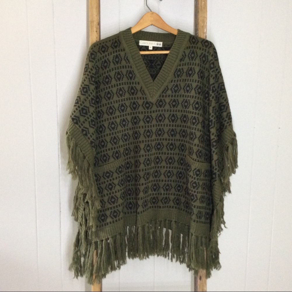 Carolina K Alpaca Knit Fringe  Ethnic Tribal Poncho